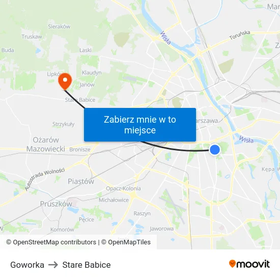 Goworka to Stare Babice map
