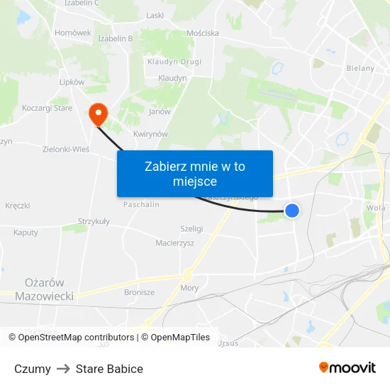 Czumy to Stare Babice map