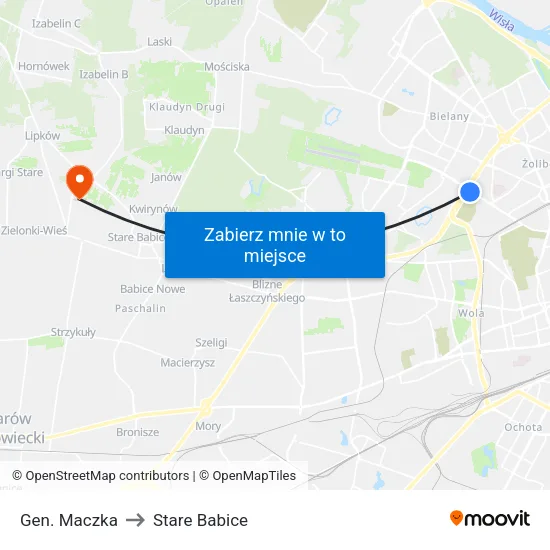 Gen. Maczka to Stare Babice map