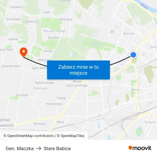 Gen. Maczka to Stare Babice map