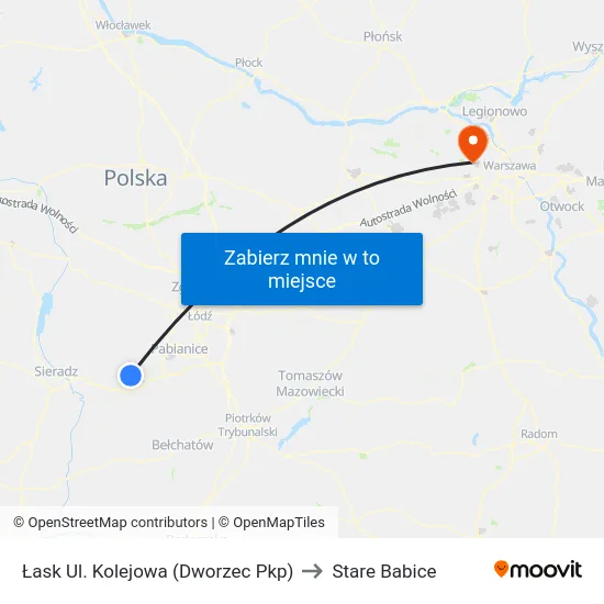 Łask Ul. Kolejowa (Dworzec Pkp) to Stare Babice map