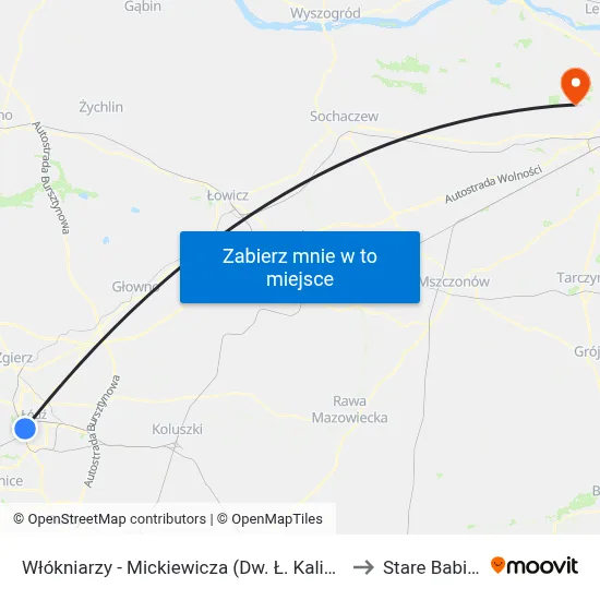 Włókniarzy - Mickiewicza (Dw. Ł. Kaliska) to Stare Babice map