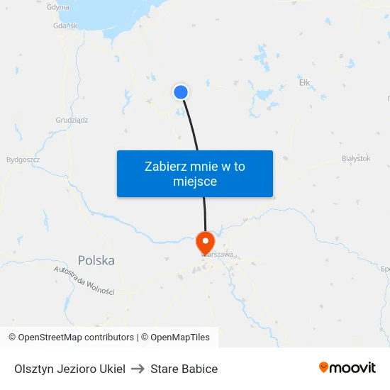 Olsztyn Jezioro Ukiel to Stare Babice map