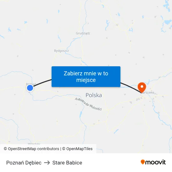 Poznań Dębiec to Stare Babice map