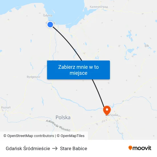 Gdańsk Śródmieście to Stare Babice map