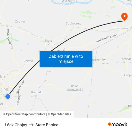 Łódź Chojny to Stare Babice map