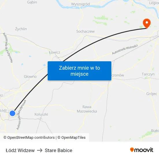 Łódź Widzew to Stare Babice map
