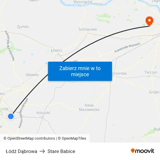 Łódź Dąbrowa to Stare Babice map