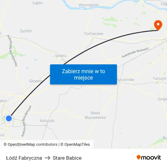 Łódź Fabryczna to Stare Babice map