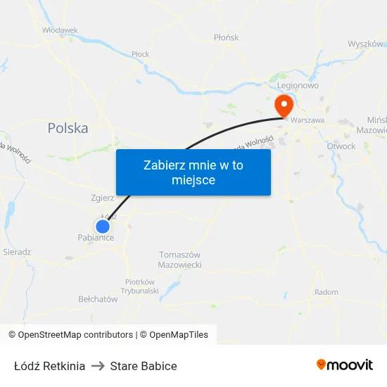 Łódź Retkinia to Stare Babice map