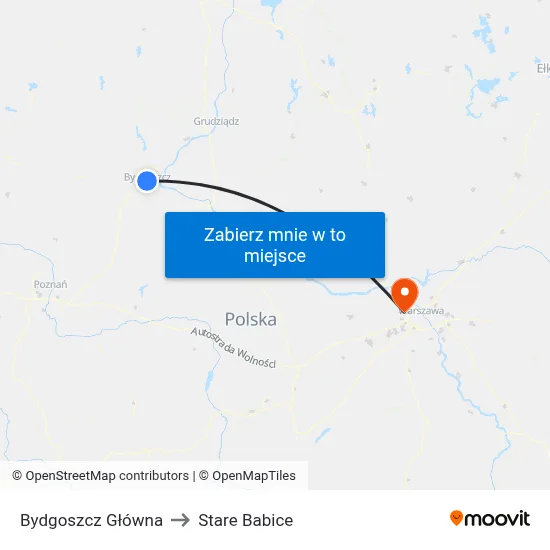 Bydgoszcz Główna to Stare Babice map