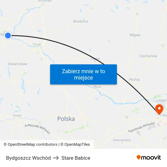 Bydgoszcz Wschód to Stare Babice map