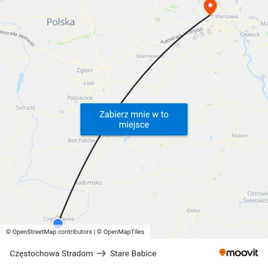 Częstochowa Stradom to Stare Babice map