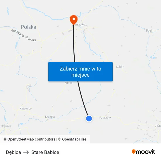 Dębica to Stare Babice map
