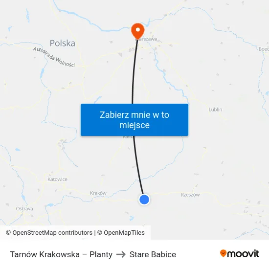 Tarnów Krakowska – Planty to Stare Babice map