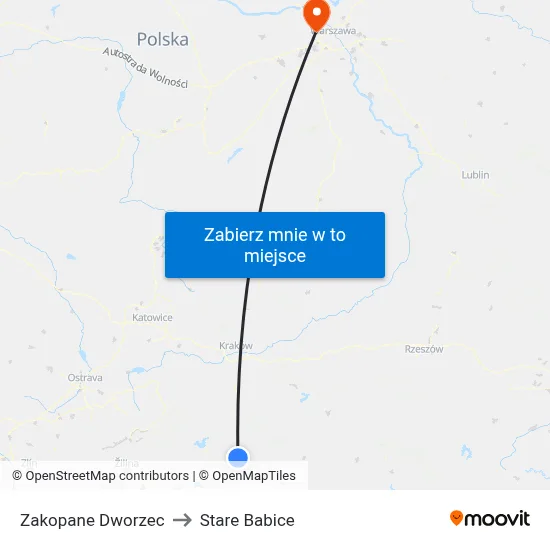 Zakopane Dworzec to Stare Babice map