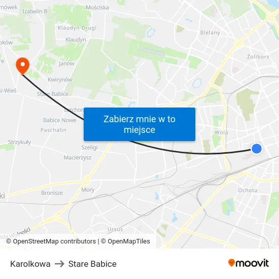 Karolkowa to Stare Babice map
