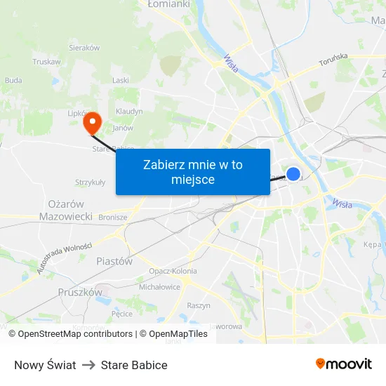 Nowy Świat to Stare Babice map