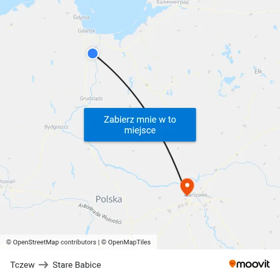 Tczew to Stare Babice map