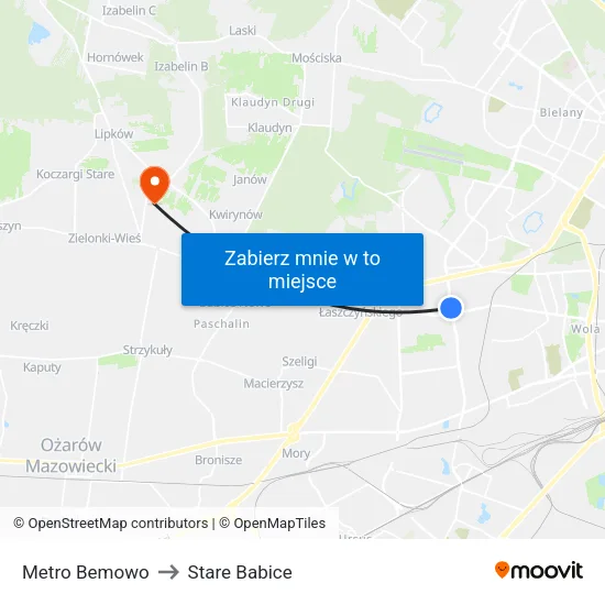 Metro Bemowo to Stare Babice map