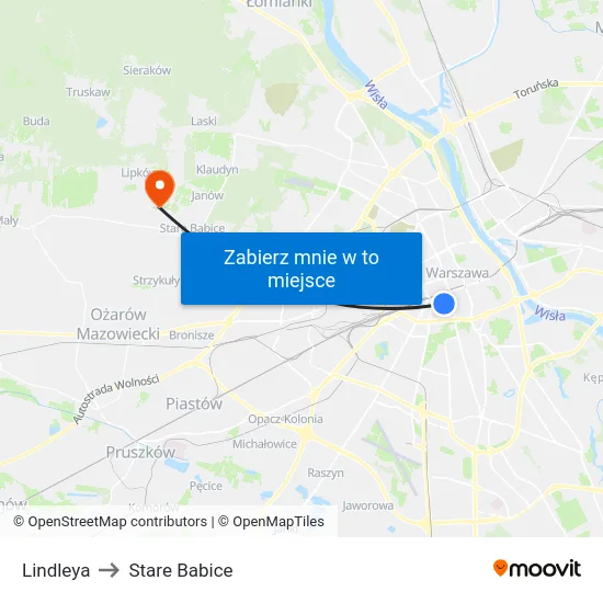 Lindleya to Stare Babice map