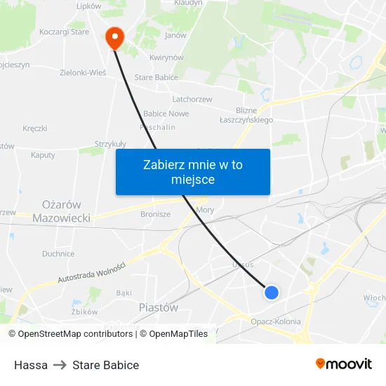 Hassa to Stare Babice map