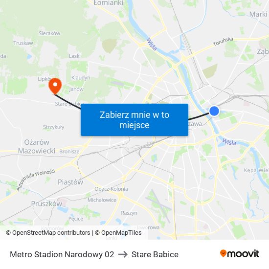 Metro Stadion Narodowy 02 to Stare Babice map