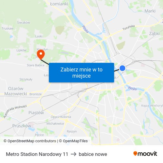 Metro Stadion Narodowy 11 to babice nowe map