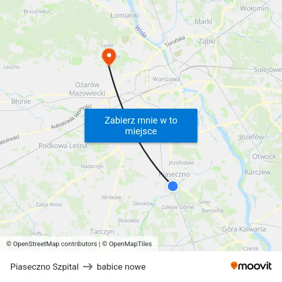 Piaseczno Szpital to babice nowe map