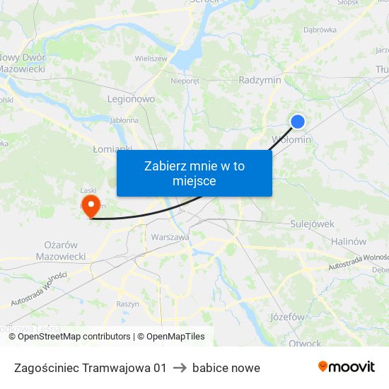 Zagościniec Tramwajowa 01 to babice nowe map