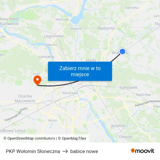 PKP Wołomin Słoneczna to babice nowe map