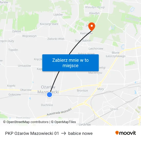 PKP Ożarów Mazowiecki 01 to babice nowe map