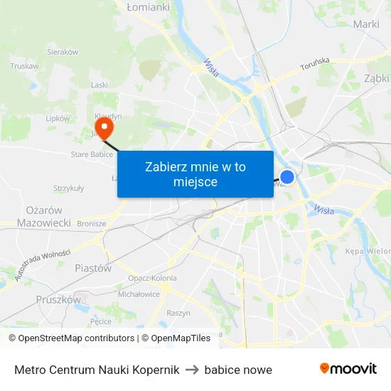Metro Centrum Nauki Kopernik to babice nowe map