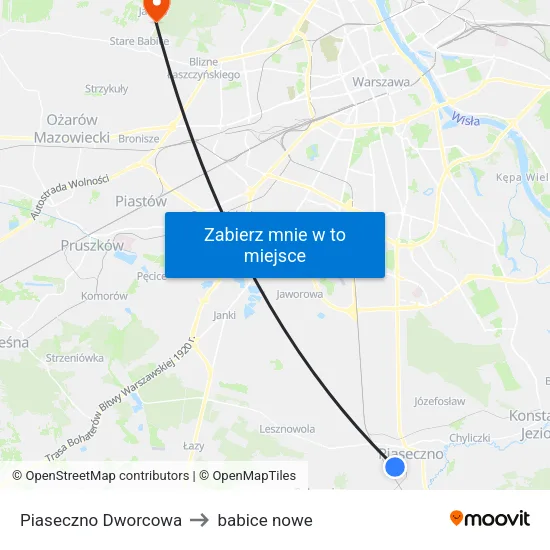 Piaseczno Dworcowa to babice nowe map