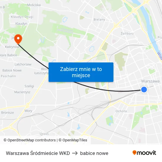 Warszawa Śródmieście WKD to babice nowe map