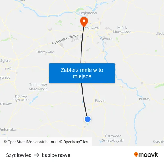 Szydłowiec to babice nowe map