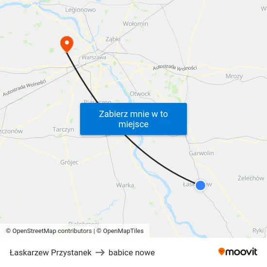 Łaskarzew Przystanek to babice nowe map