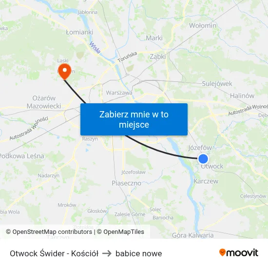 Otwock Świder - Kościół to babice nowe map