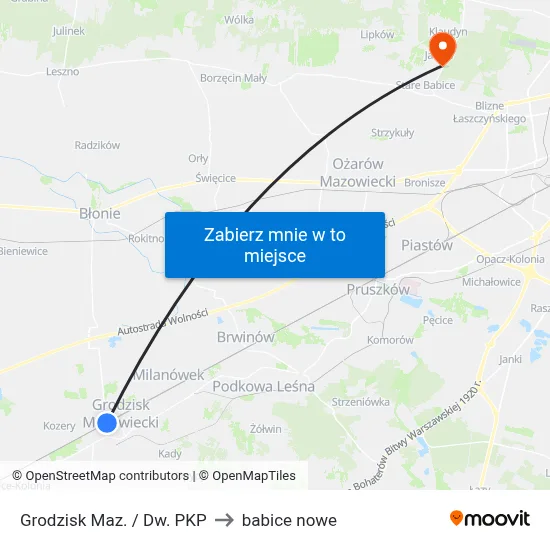 Grodzisk Maz. / Dw. PKP to babice nowe map