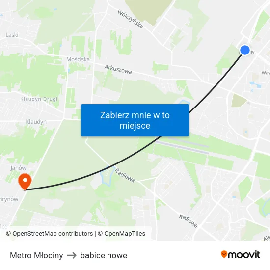 Metro Młociny to babice nowe map