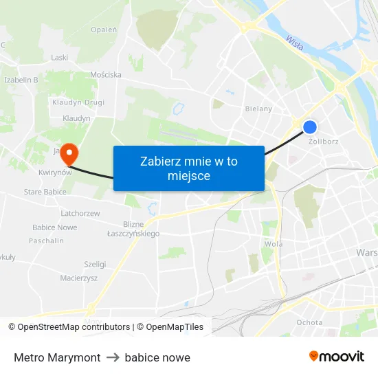 Metro Marymont to babice nowe map