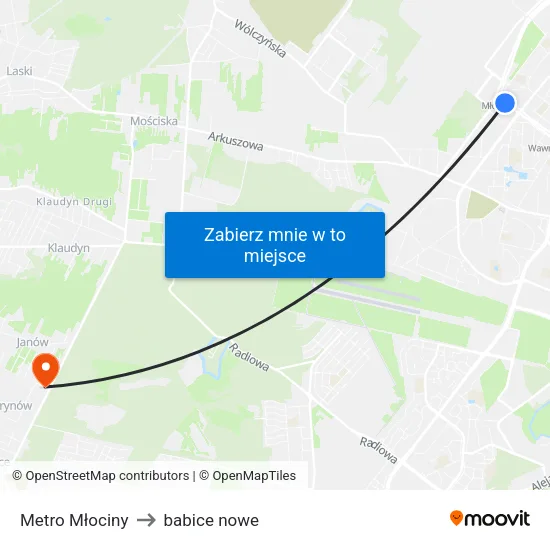 Metro Młociny to babice nowe map