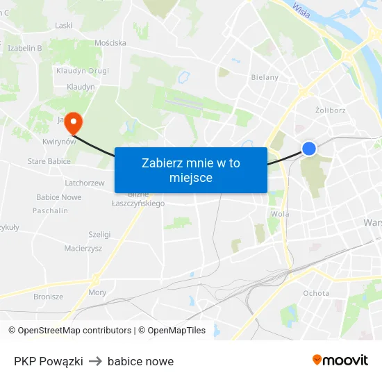PKP Powązki to babice nowe map