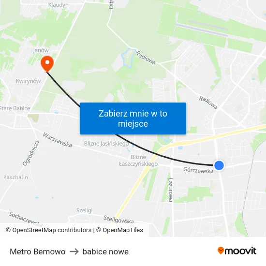 Metro Bemowo to babice nowe map