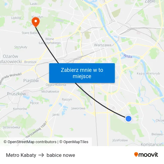 Metro Kabaty to babice nowe map