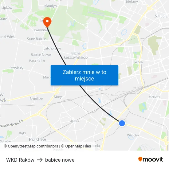 WKD Raków to babice nowe map