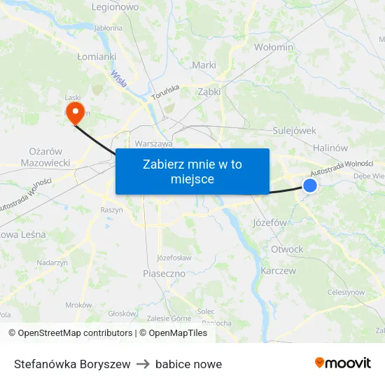 Stefanówka Boryszew to babice nowe map