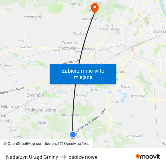 Nadarzyn Urząd Gminy to babice nowe map