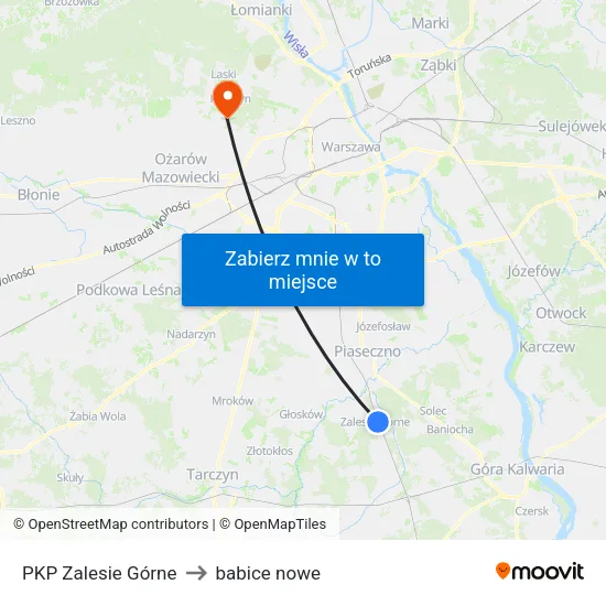 PKP Zalesie Górne to babice nowe map