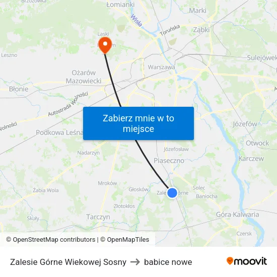 Zalesie Górne Wiekowej Sosny to babice nowe map
